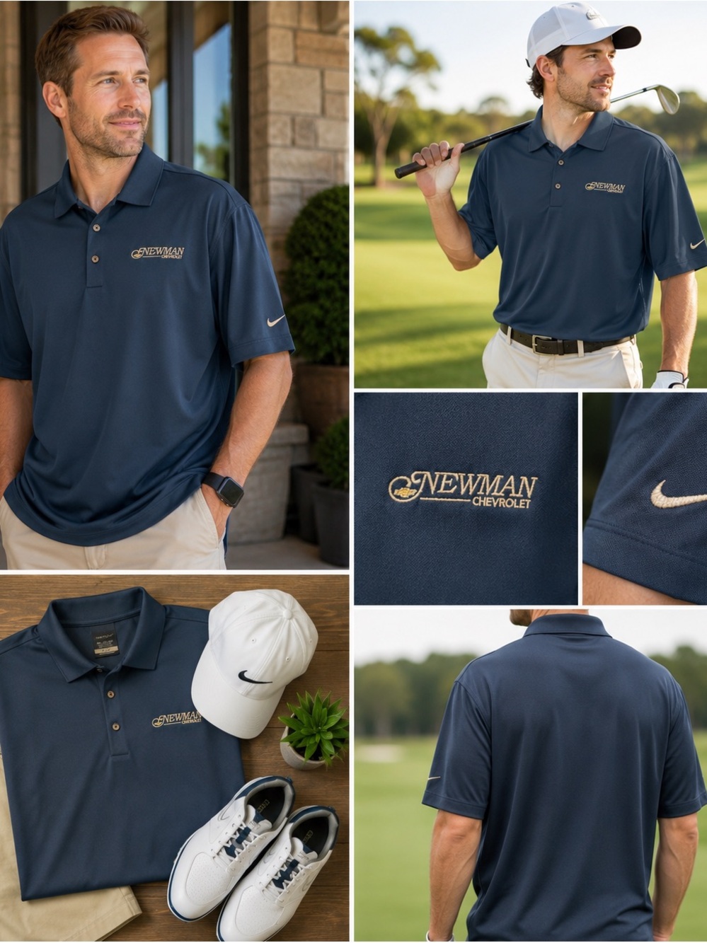 Nike Golf Dri-FIT Polo Shirt Men’s XXL Blue Performance Newman Chevrolet Logo